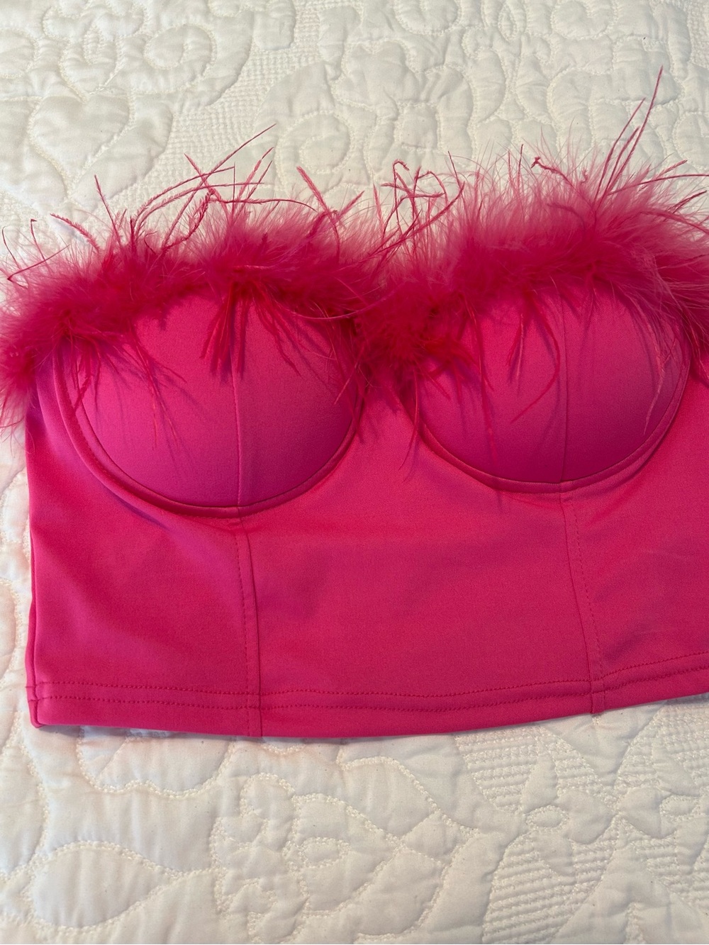 Salant Fuchsia Feather-Trim Bustier